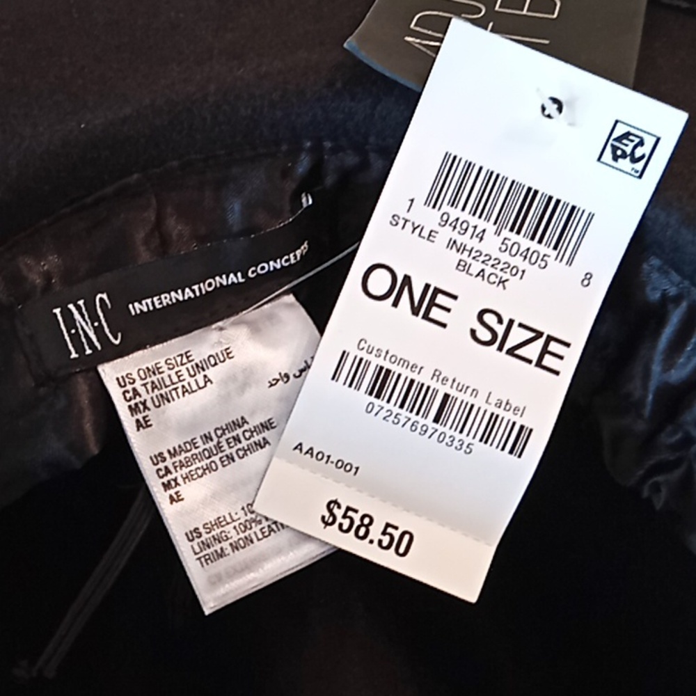 I.N.C Stylish Black Fedora Hat With Adjustable Fit Band. NWT. One Size. - Picture 10 of 11